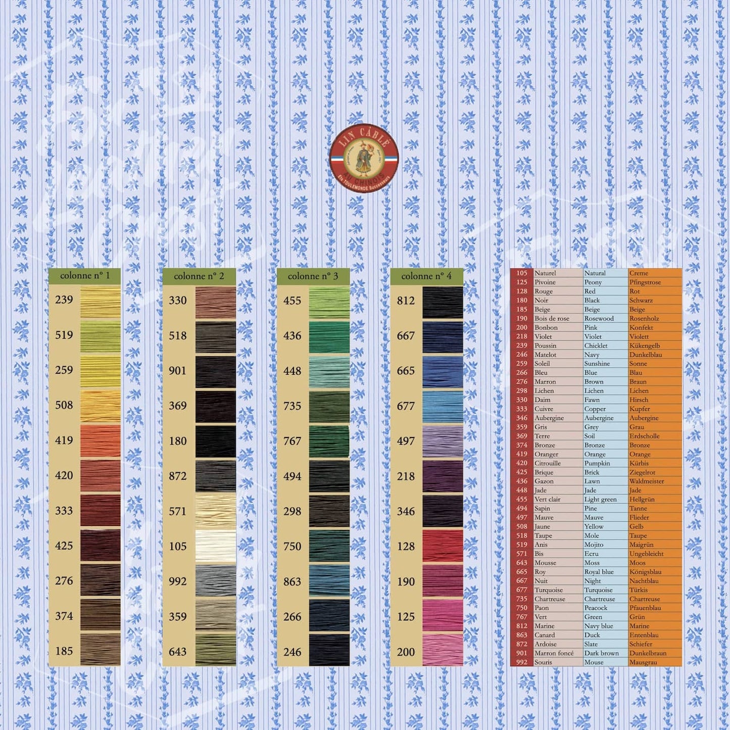 Fil au Chinois Linen Thread Sample Card 44 colors "Lin Cable" Made in France